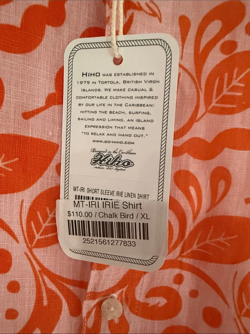 $110 NWT HIHO XL New Linen Men’s Orange Casual Button-Down short sleeve Shirt